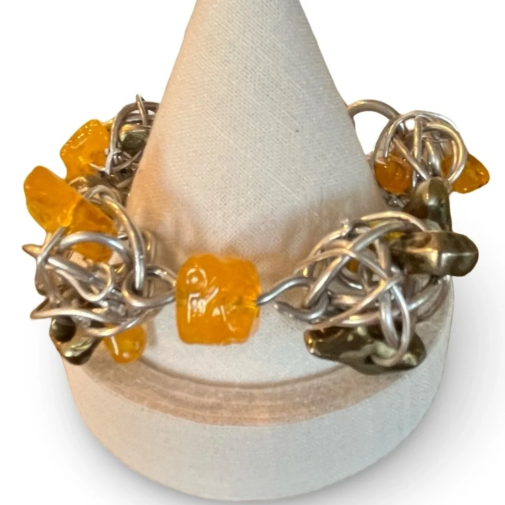 Vintage Abra Caged Aluminum and Amber Bracelet